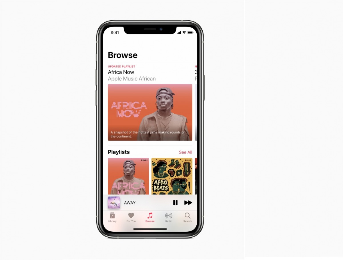 This undated and unlocated handout image released by Apple on April 20, 2020 shows the Africa Music browse screen displayed on an iPhone 11 Pro. AFP PHOTO / APPLE 