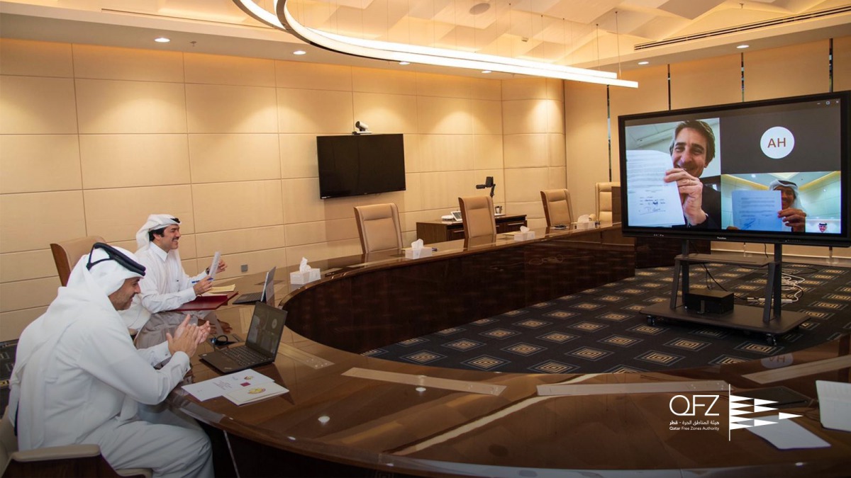 HE Sheikh Khalid bin Khalifa bin Abdulaziz Al Thani Prime Minister and Minister of Interior witnessed the signing of a cooperation agreement between QFZA and Thales Group to establish a Digital Competence Centre (DCC) in Qatar Free Zones.