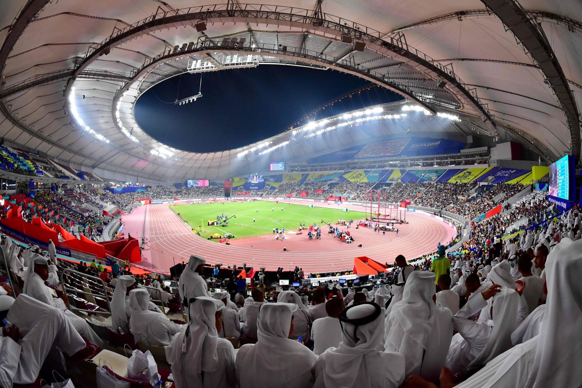 This October 3, 2019 file photo shows a general view of the Khalifa International Stadium in Doha during the IAAF Athletics World Championships. 