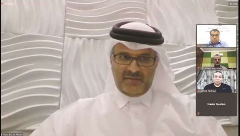 Qatar International Center for Conciliation and Arbitration (QICCA) Board Member, Sheikh Dr. Thani bin Ali Al Thani, speaking during the webinar on “Digital Transformation in the light of COVID-19 Pandemic: Challenges and Solutions” organised by QICCA, re