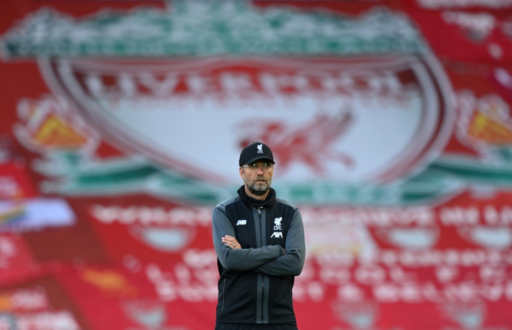 Liverpool manager Juergen Klopp before the match, as play resumes behind closed doors following the outbreak of the coronavirus disease (COVID-19). Shaun Botterill 
