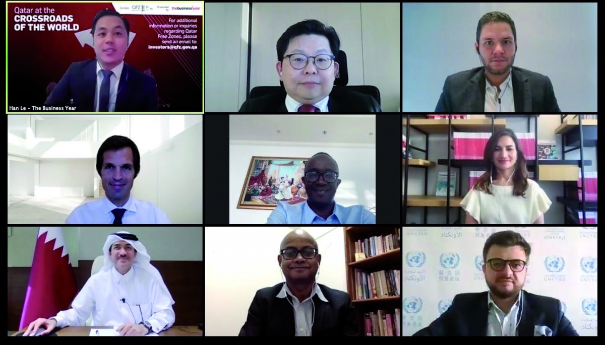 H E Ahmad bin Mohamed Al Sayed (below left), Minister of State and Chairman of Qatar Free Zones Authority (QFZA); and other speakers during the roundtable session.