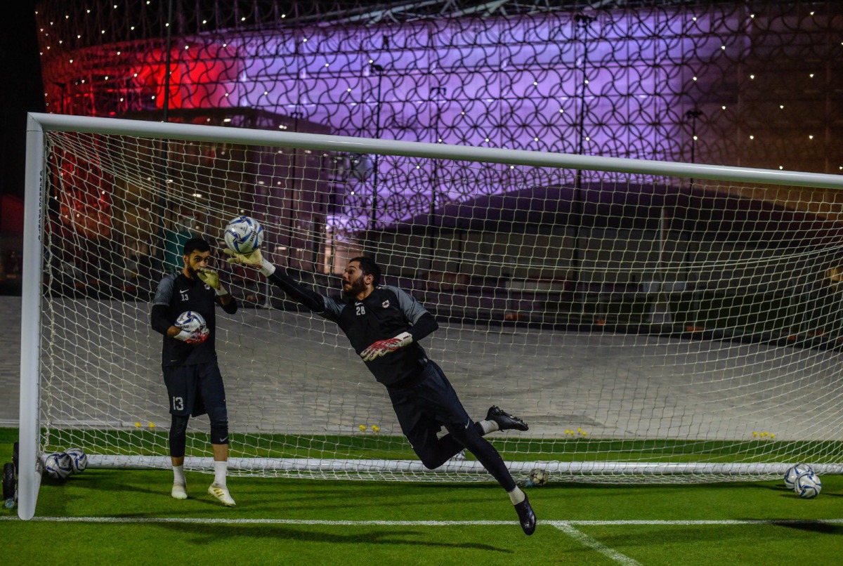 Al Rayyan's goalkeeper Mahmoud Ahmed reaches for the ball during a training session held in Doha, yesterday as the teams gear up for the restart of the QNB Stars League season.