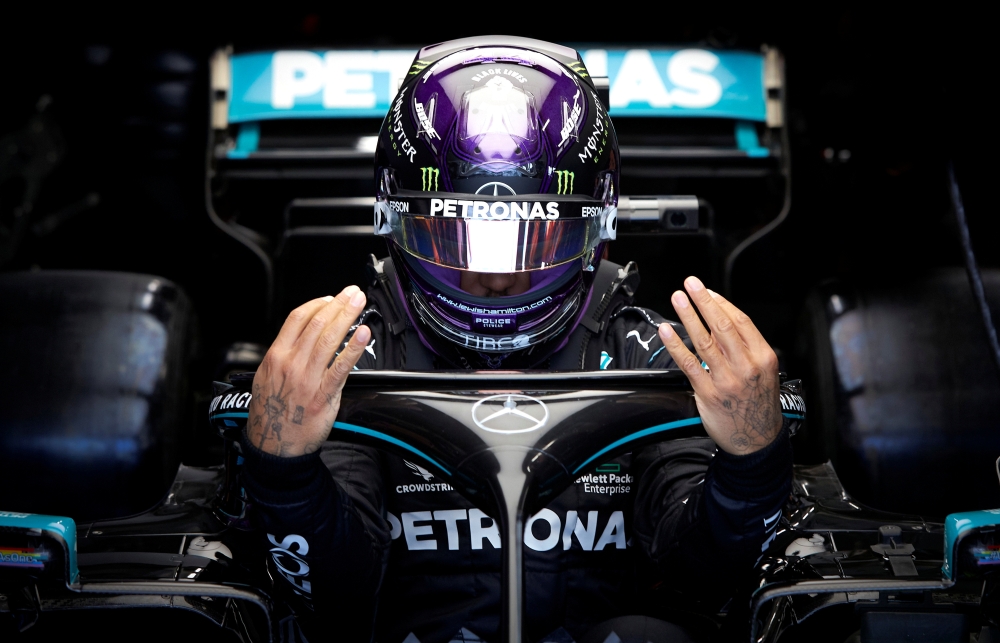 Formula One F1 - Hungarian Grand Prix - Hungaroring, Budapest, Hungary - July 18, 2020 Mercedes' Lewis Hamilton before qualifying FIA/Handout via REUTERS