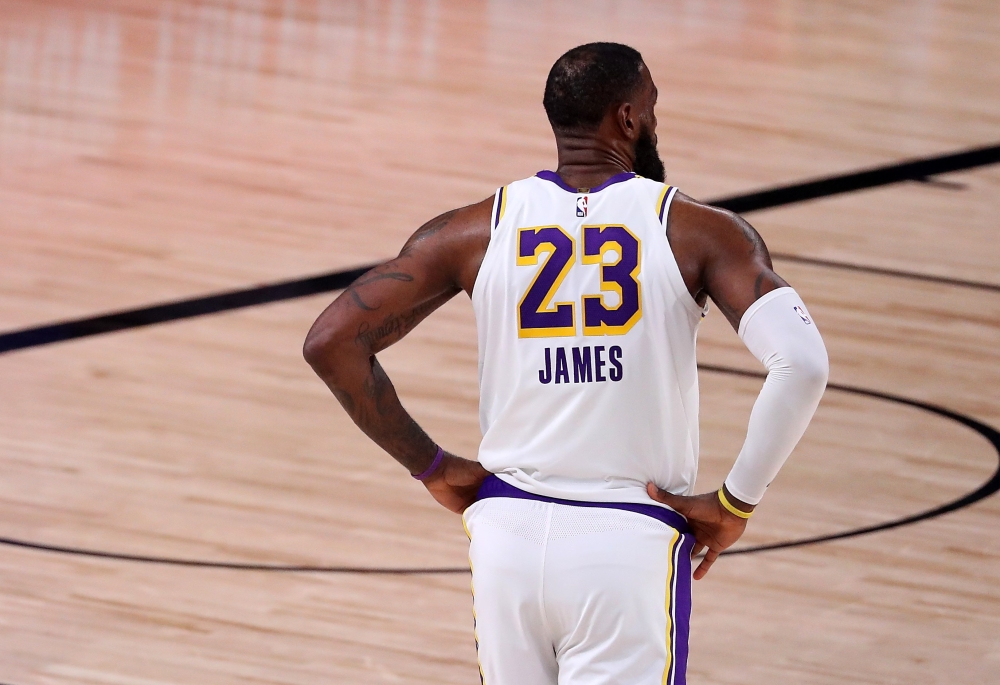 LeBron James #23 of the Los Angeles Lakers during the fourth quarter against the Houston Rockets in Game Five of the Western Conference Second Round during the 2020 NBA Playoffs at AdventHealth Arena at the ESPN Wide World Of Sports Complex on September 1