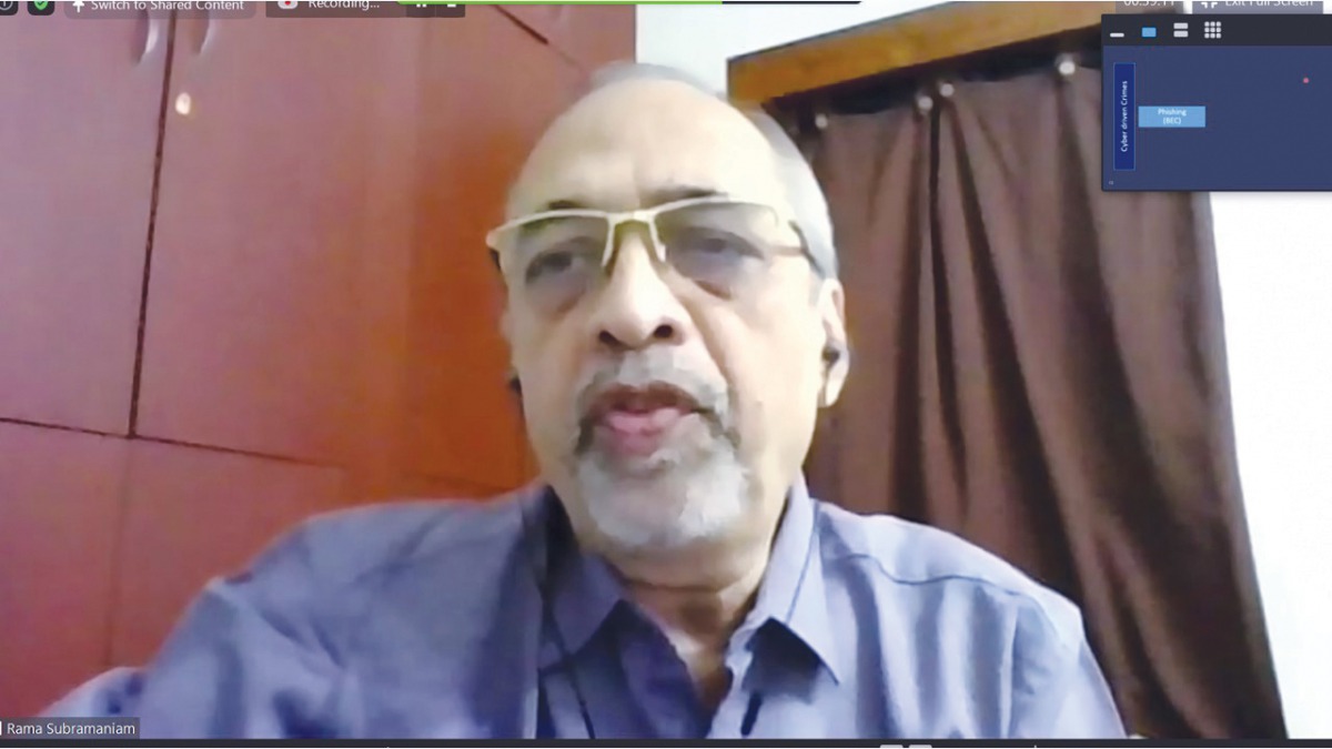 Valiant Technologies CEO Dr K Rama Subramaniam speaking during the virtual event organised by the Institute of Internal Auditors Qatar Chapter recently.  