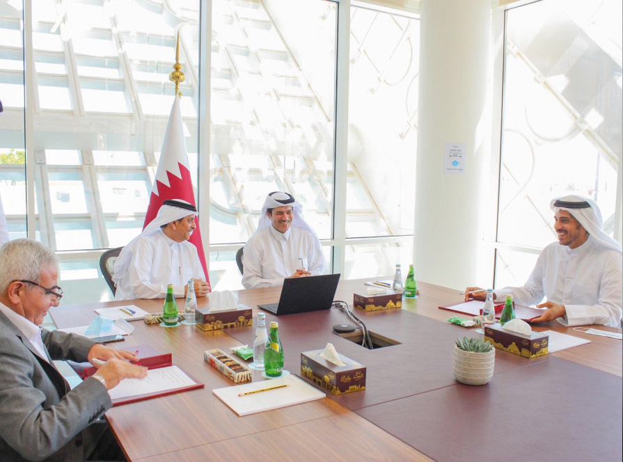 Minister of State and QFZA Chairman Ahmad bin Mohammed Al Sayed with other officials attending the video conference.