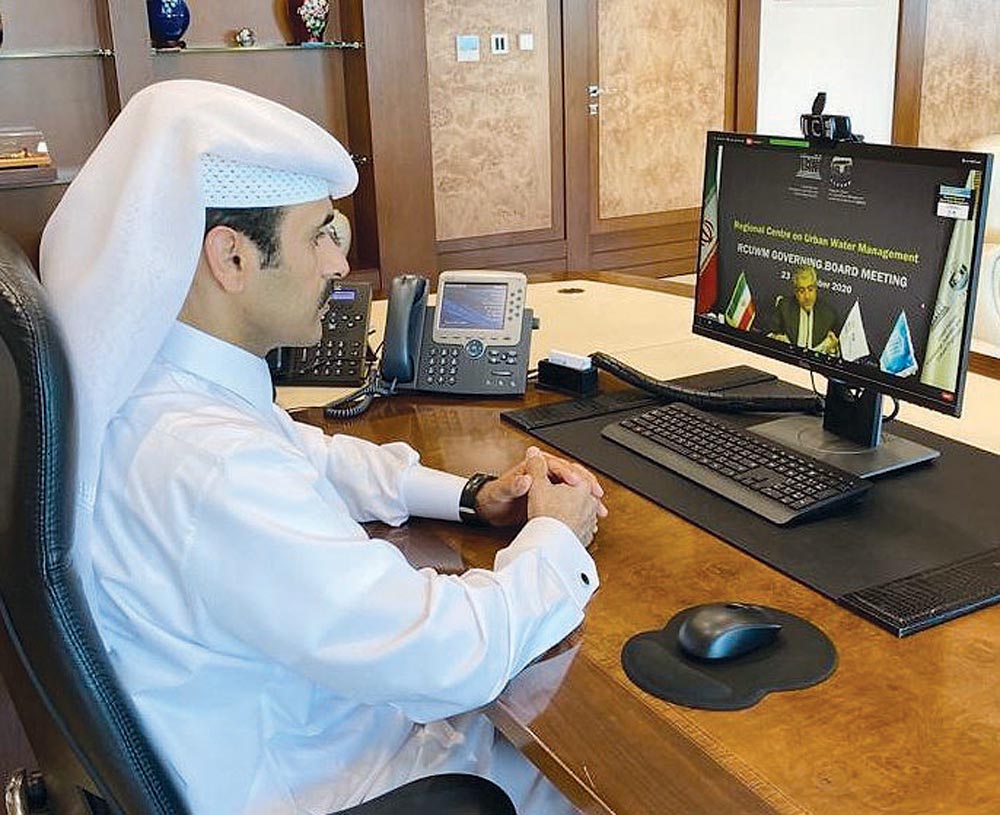 Minister of State for Energy Affairs H E Saad Sherida Al Kaabi, participating during the 11th Governing Board Meeting of the Regional Centre on Urban Water Management (RCUWM) yesterday. 