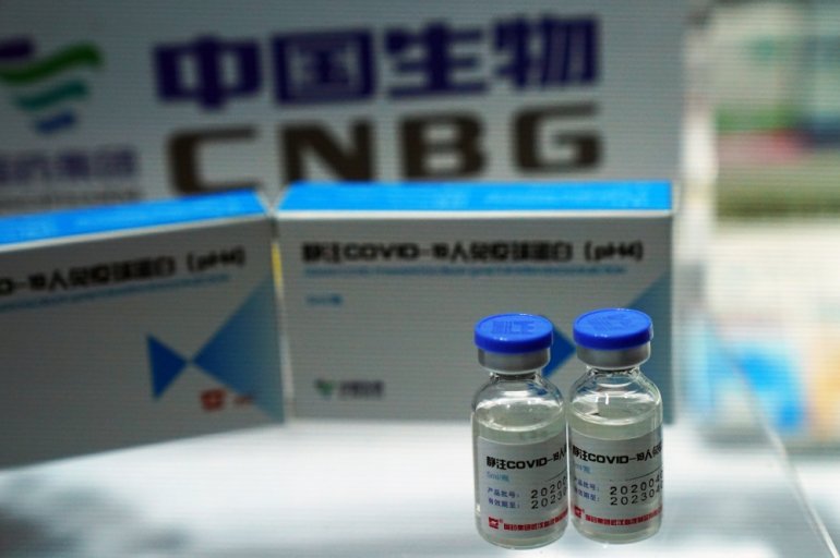 FILE PHOTO: A booth displaying a coronavirus vaccine candidate from China National Biotec Group (CNBG), a unit of state-owned pharmaceutical giant China National Pharmaceutical Group (Sinopharm), is seen at the 2020 China International Fair for Trade in S