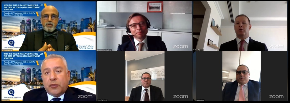 Doha Bank CEO Dr. R. Seetharaman with other participants during Doha Bank webinar series.