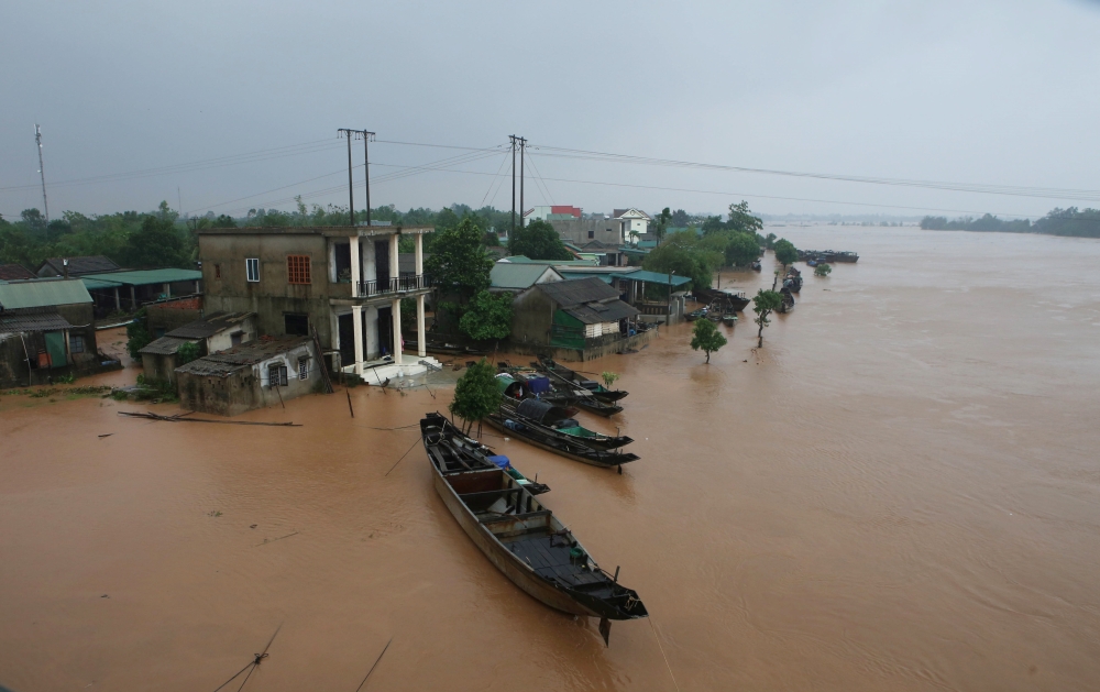 A flooded village is seen in Quang Tri province, Vietnam October 12, 2020. Ho Cau/VNA
