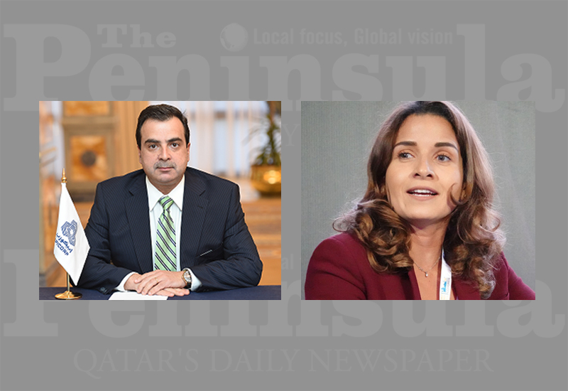 The CEO of APICORP, Dr. Ahmed Ali Attiga (left), and Dr. Leila R Benali, Chief Economist, Head of Strategy, Energy Economics & Sustainability at the company.