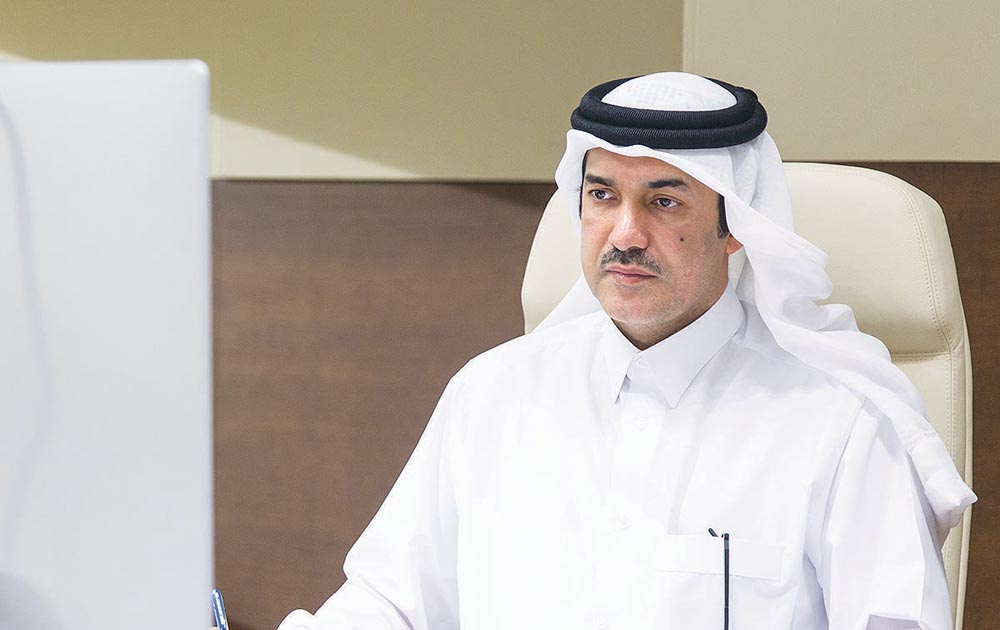 Minister of State and Chairman of QFZA, H E Ahmad bin Mohammed Al Sayed, participating in the virtual “Discover Global Markets” conference, which was hosted by the US Department of Commerce, and took place in Indianapolis, USA, yesterday.  