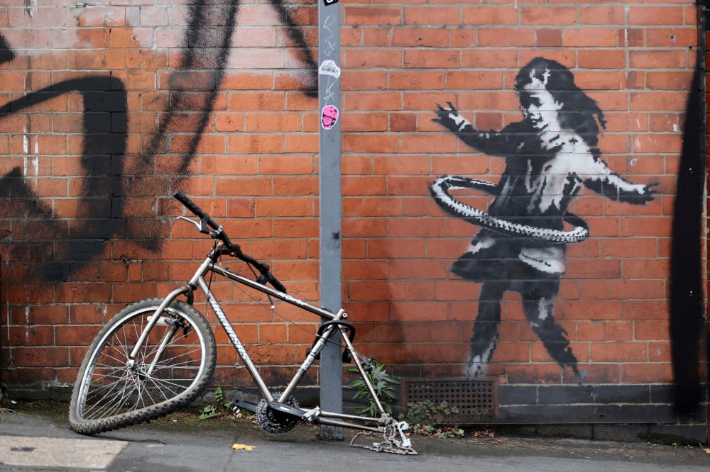 A new Banksy artwork is seen in Rothesay Avenue, Nottingham, Britain October 17, 2020. REUTERS/Carl Recine