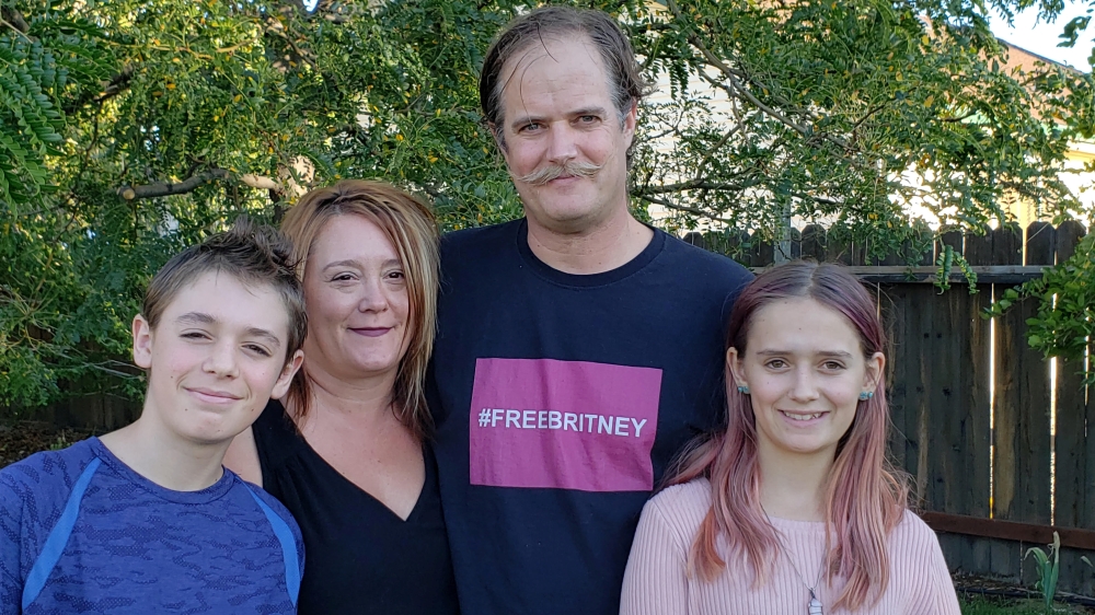 The Simis family, Atticus, Sarah, Arthur and Ophelia, pose for a photo in Gardnerville, Nevada, September 24, 2020. Simis family/Handout via Reuters. 