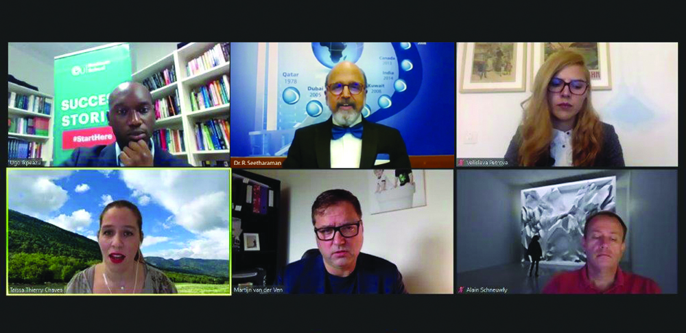 Doha Bank CEO Dr. R. Seetharaman, speaking at a webinar hosted by the European University yesterday. 