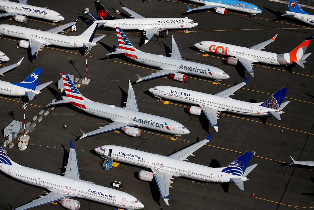 Grounded Boeing 737 MAX aircraft are seen parked in an aerial photo at Boeing Field in Seattle, Washington, U.S. July 1, 2019.REUTERS/Lindsey Wasson/File Photo