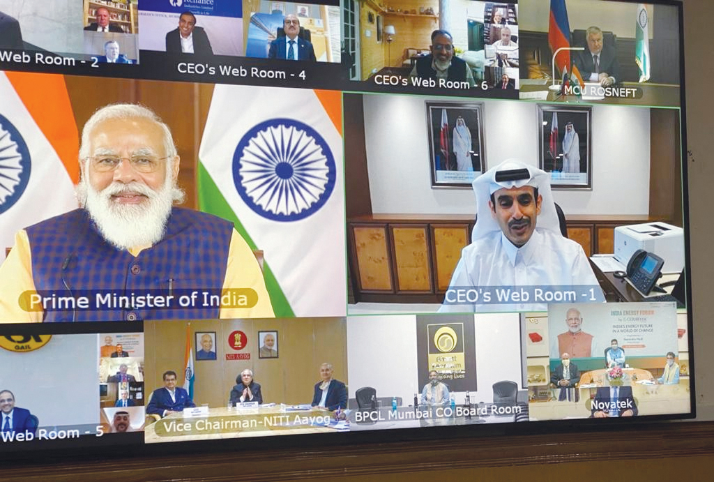 Minister of State for Energy Affairs, the President and CEO of Qatar Petroleum (QP), H E Saad Sherida Al Kaabi, during an interactive discussion with India’s Prime Minister Narendra Modi and global energy sector leaders.