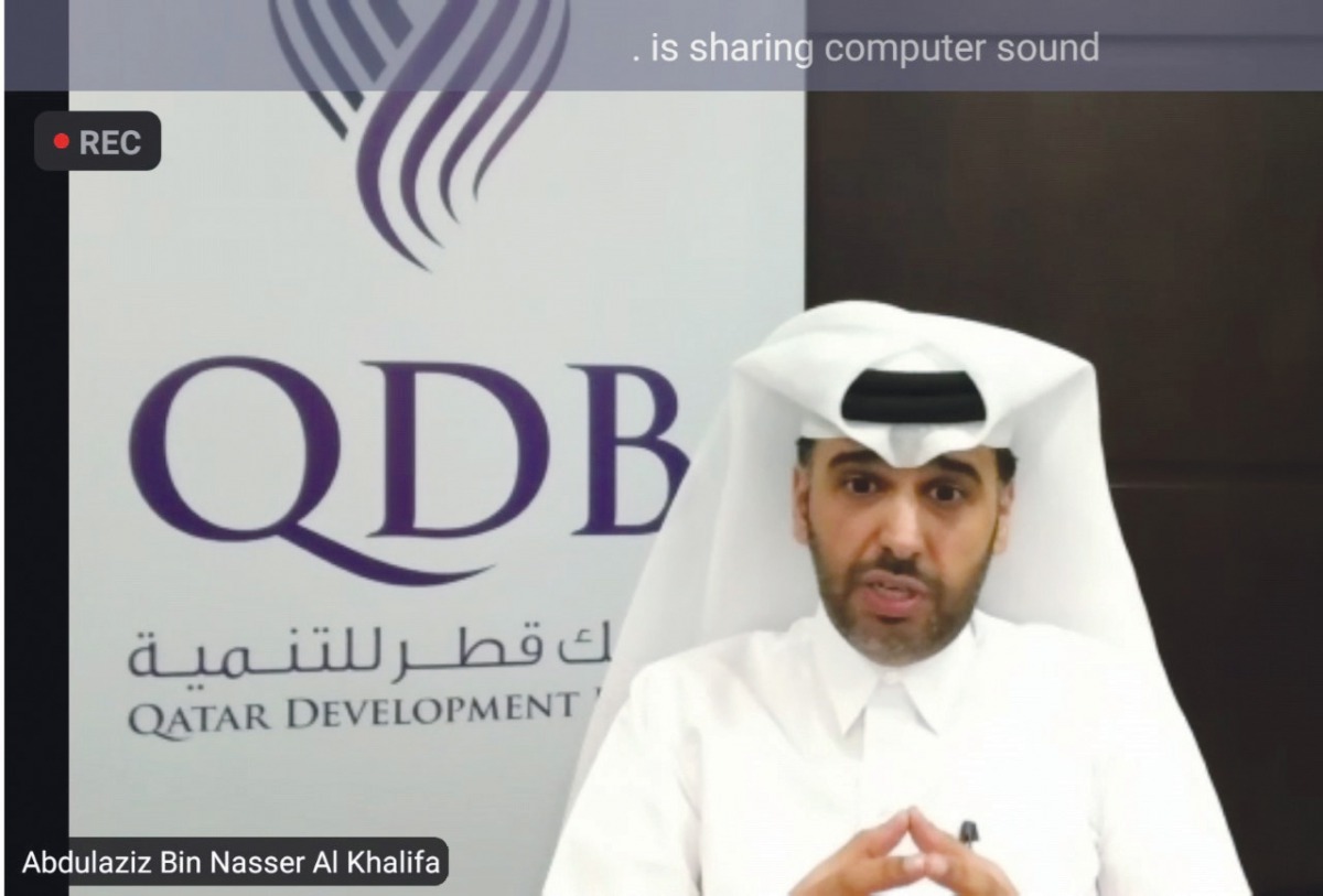 Chief Executive Officer of Qatar Development Bank, Abdulaziz bin Nasser Al Khalifa, during the webinar. 