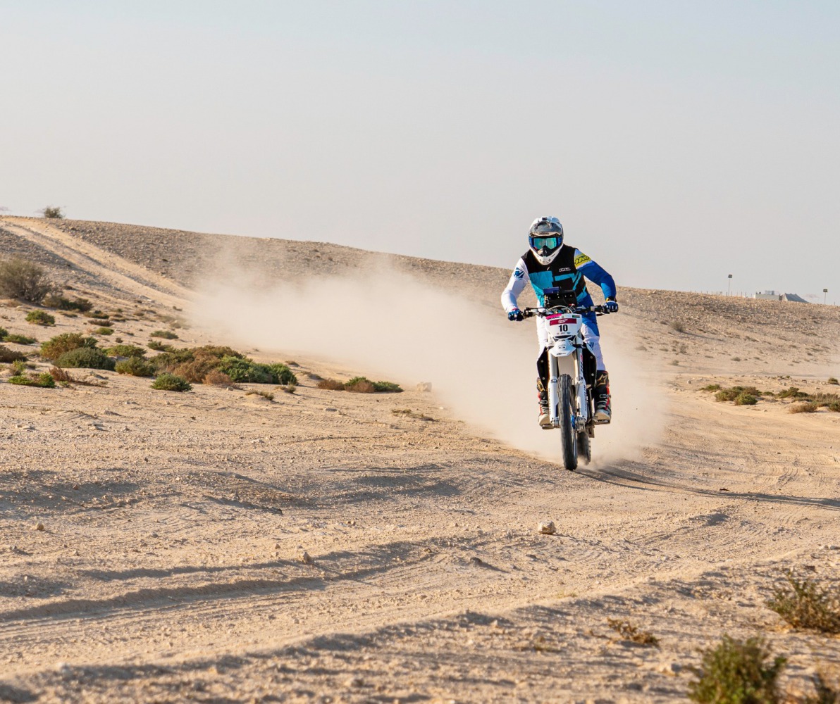 A rider in action on the eve of the fourth round of the 2020 Qatar National Baja. 