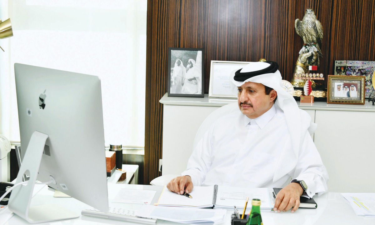 Chairman of Qatar Chamber, Sheikh Khalifa bin Jassim Al Thani participating in the 53rd meeting of the Federation of GCC Chambers (FGCC Chambers) held virtually, yesterday.