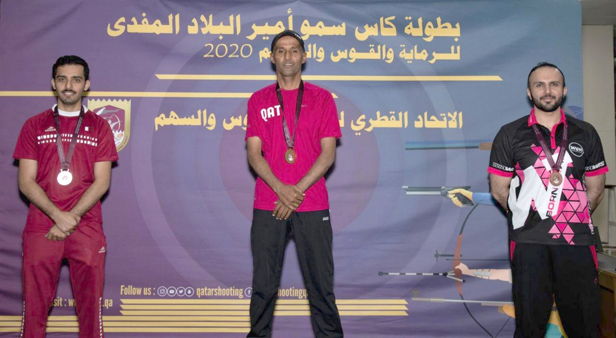 The podium winners of the 30-metre doubles competition