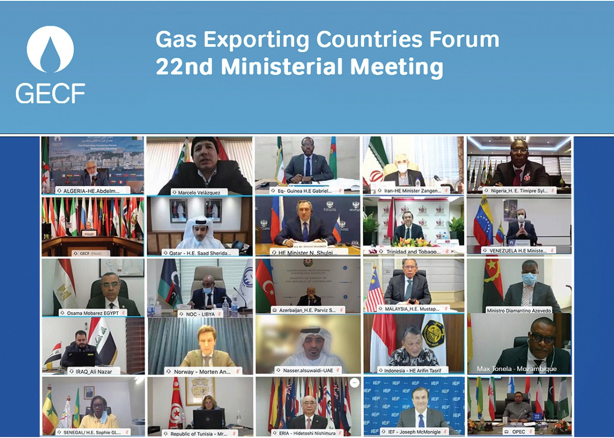 The Minister of State for Energy Affairs, H E Saad Sherida Al Kaabi, taking part in the 22nd ministerial meeting of the Gas Exporting Countries Forum (GECF) held virtually from Algeria.