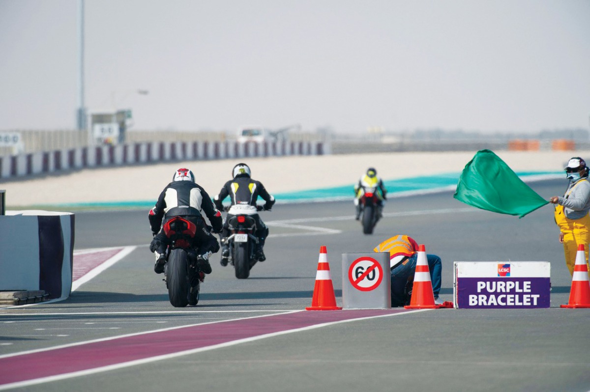 Riders in action during the Track Day at the Losail Circuit Sports Club. 