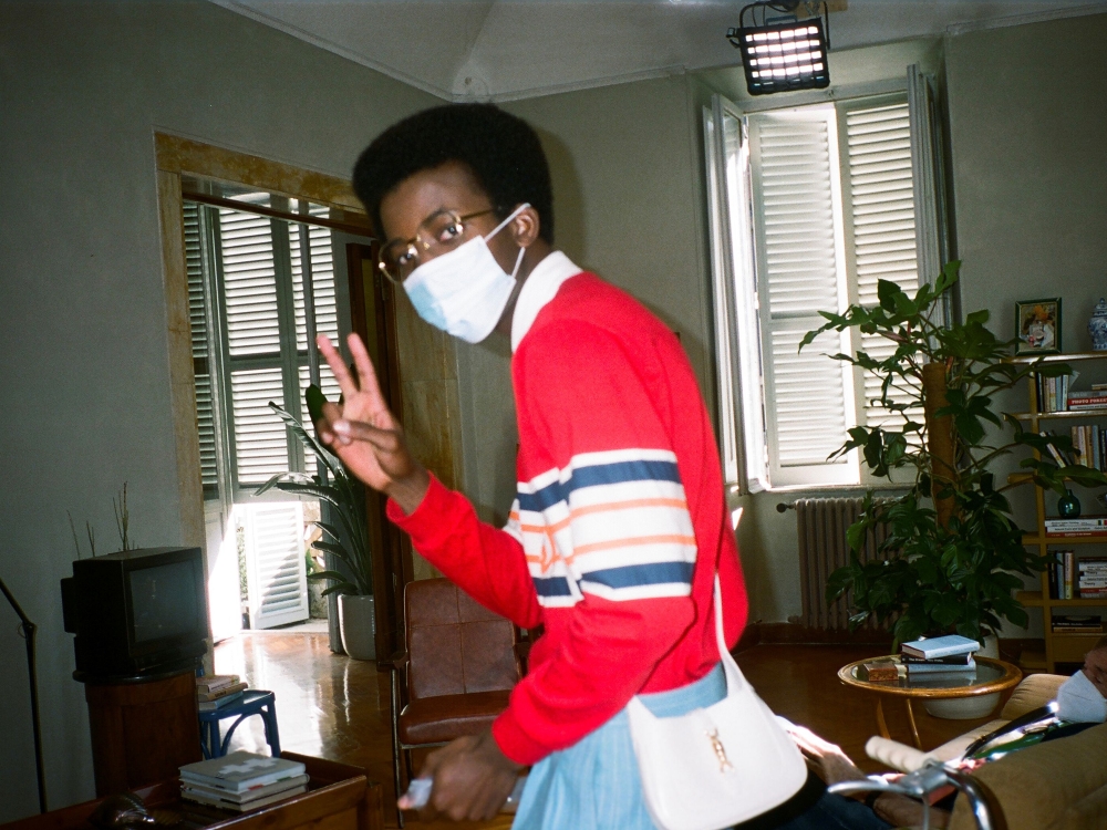 A model gestures during the shooting of the first episode of the mini-series 