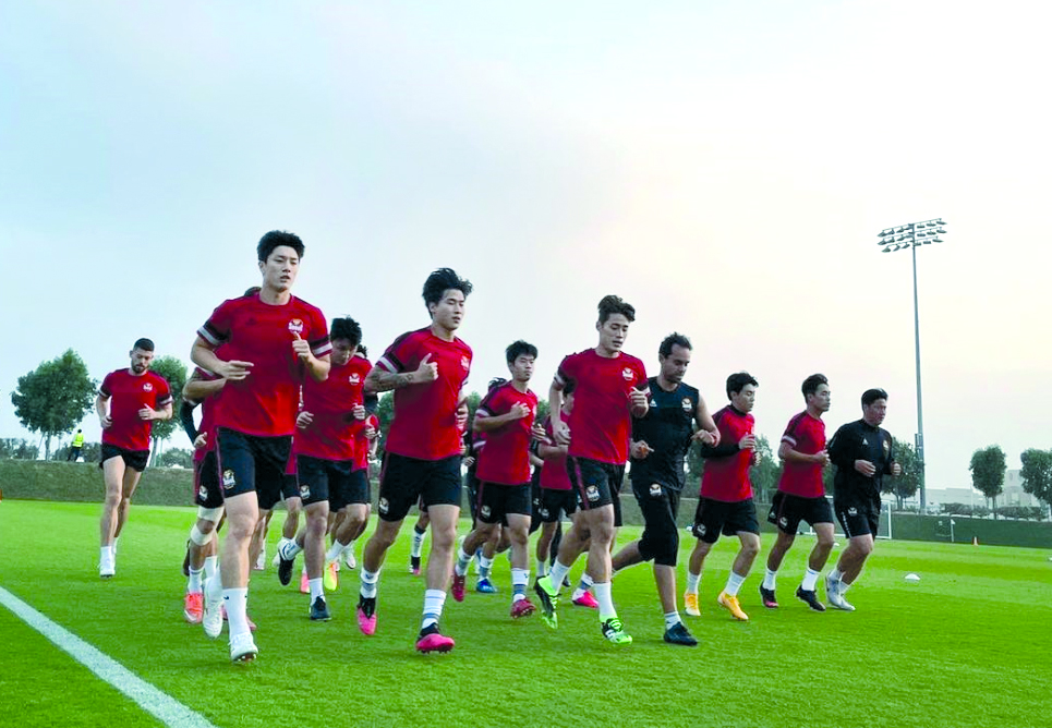 FC Seoul players taking part in a training session in Doha, yesterday. Picture: Instagram/@fcseoul 