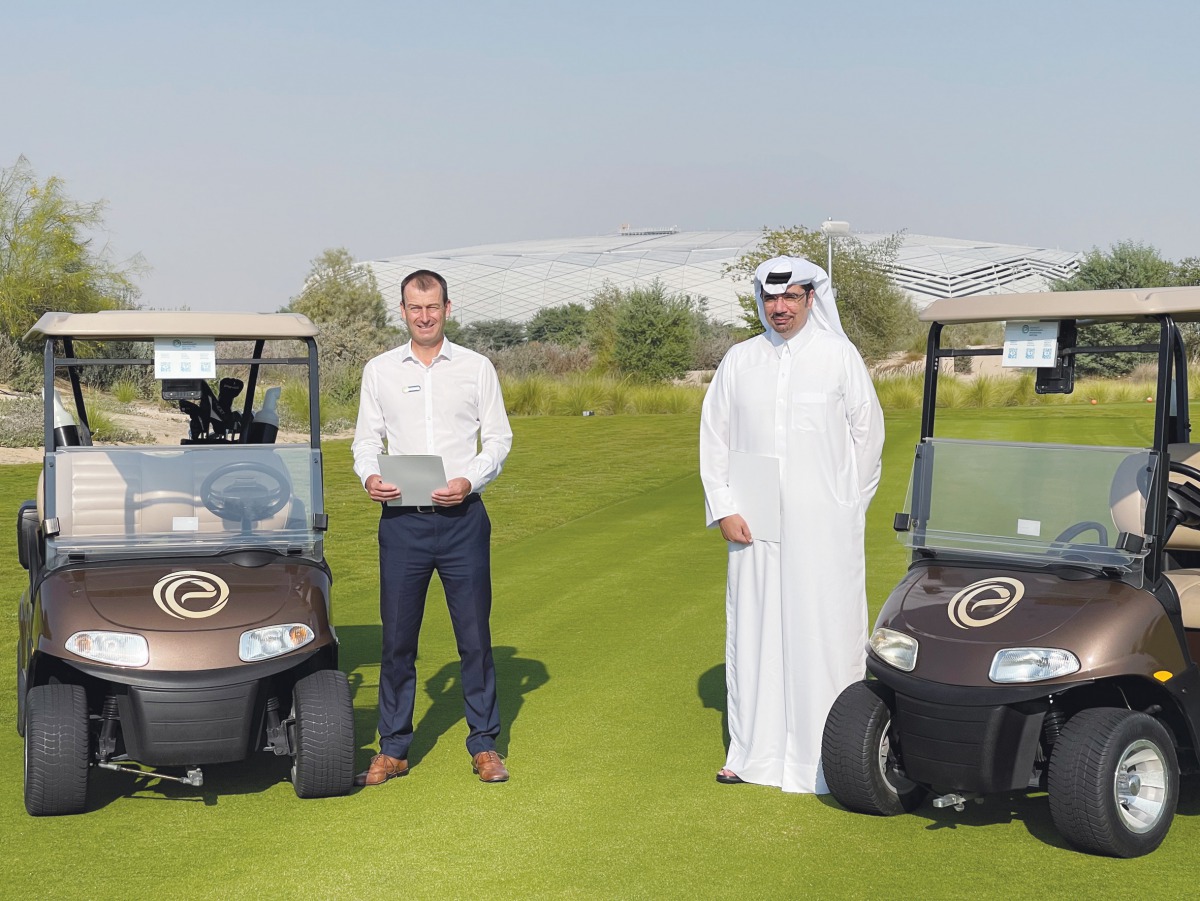 General Manager of Education City Golf Club, Michael Braidwood (left), and Commercial Bank EGM Chief Marketing Officer, Hussein Al Abdulla, in Doha recently. 