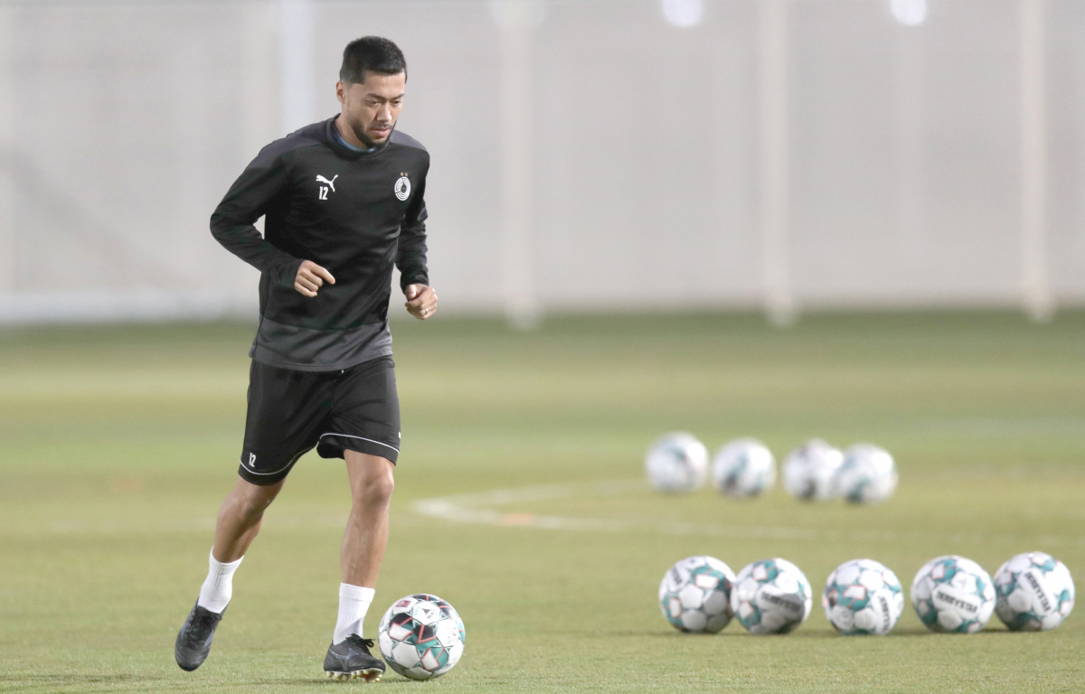 Al sadd's Rodrigo Tabata in action during a practice session.