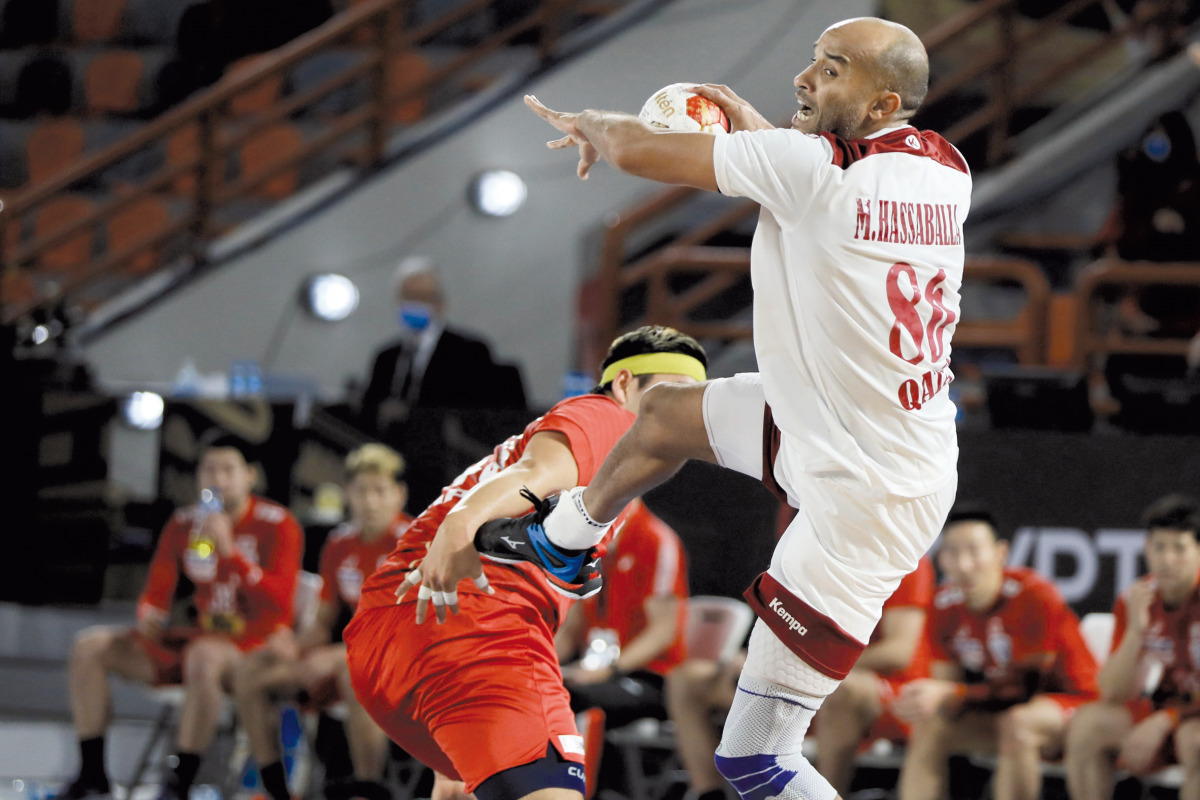 Qatar’s Mahmoud Hassab Alla in action yesterday.