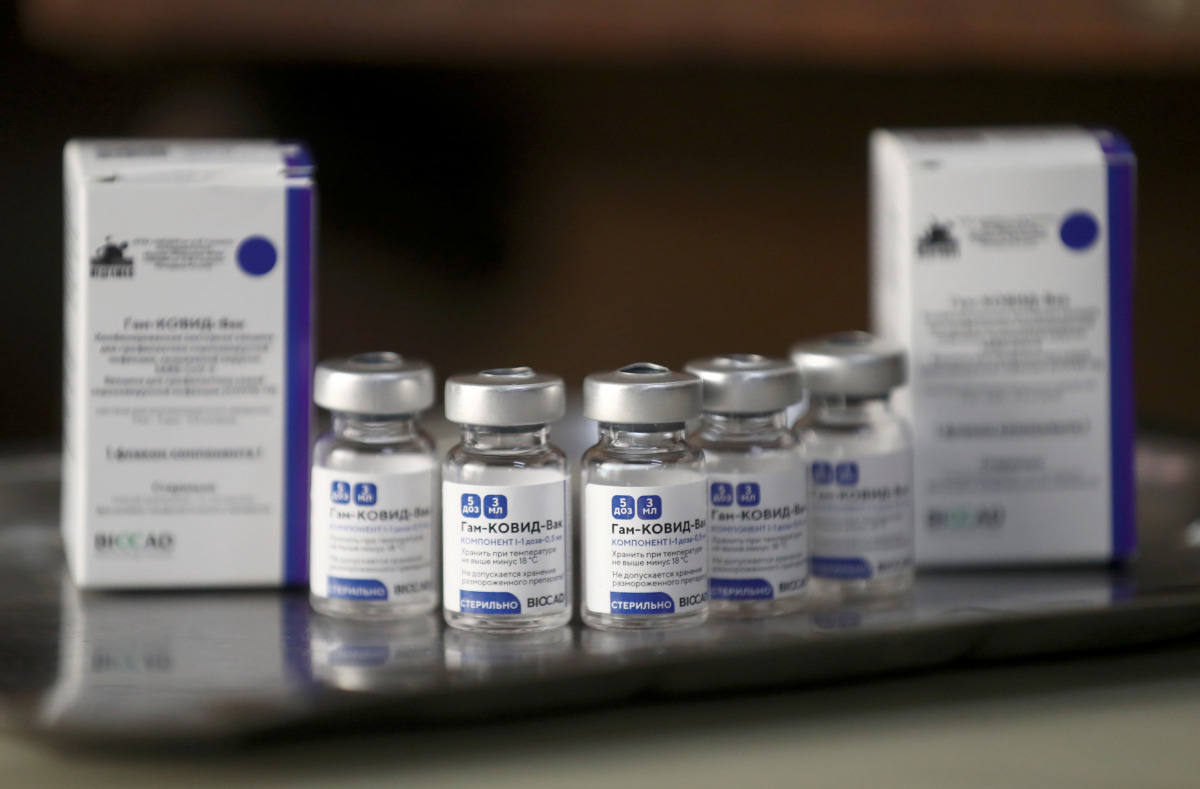 FILE PHOTO: Empty vials of the Sputnik V (Gam-COVID-Vac) vaccine are pictured at the San Martin hospital, in La Plata, on the outskirts of Buenos Aires, Argentina January 18, 2021. REUTERS/Agustin Marcarian/File Photo
