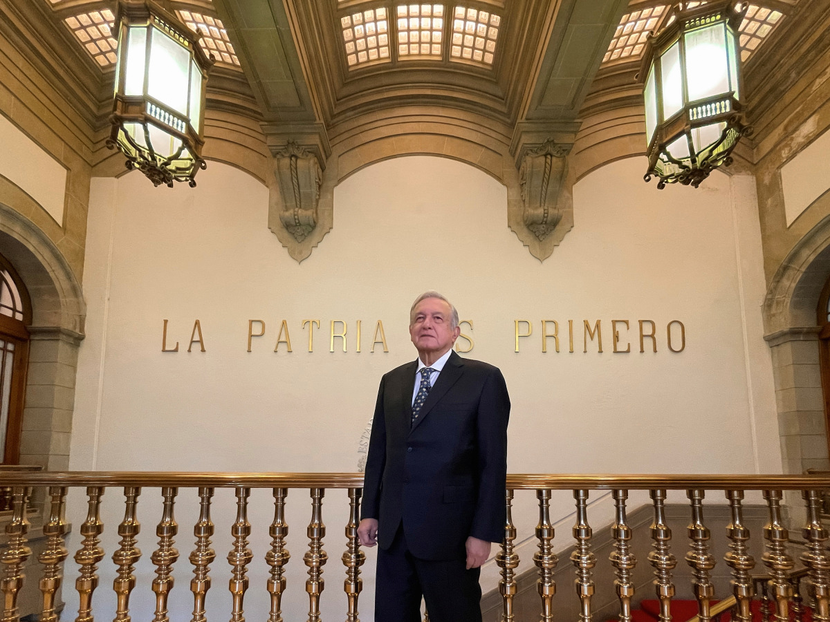 Mexican President Andres Manuel Lopez Obrador speaks about his health in a video message as he recovers from the coronavirus disease (COVID-19), at the National Palace in Mexico City, Mexico February 4, 2021. Mexico's Presidency/Handout via REUTERS 