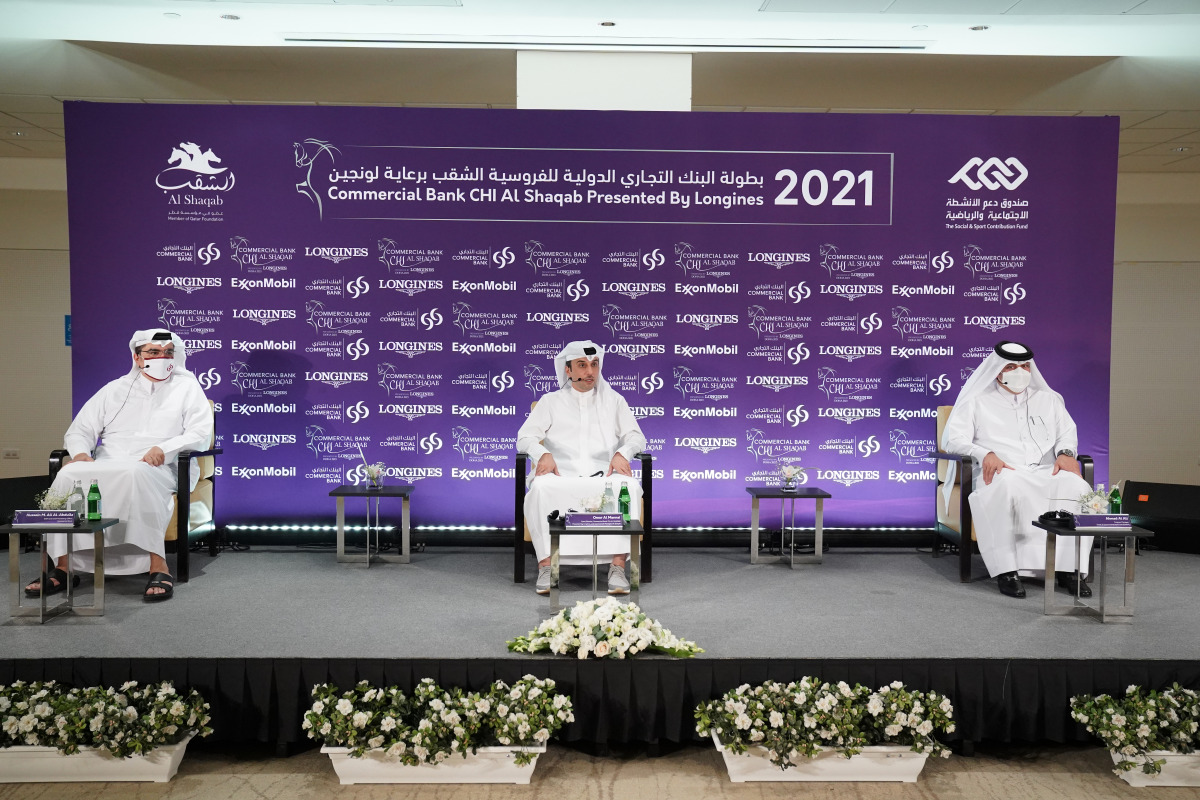 Hussein Ali Al Abdulla, EGM & Chief Marketing Officer, Commercial Bank; Omar Al Mannai, Event Director, Commercial Bank CHI Al Shaqab Presented by Longines, and Commercial Manager, Al Shaqab and Ahmad Al Ali, Program Manager, The Social & Sport Contributi