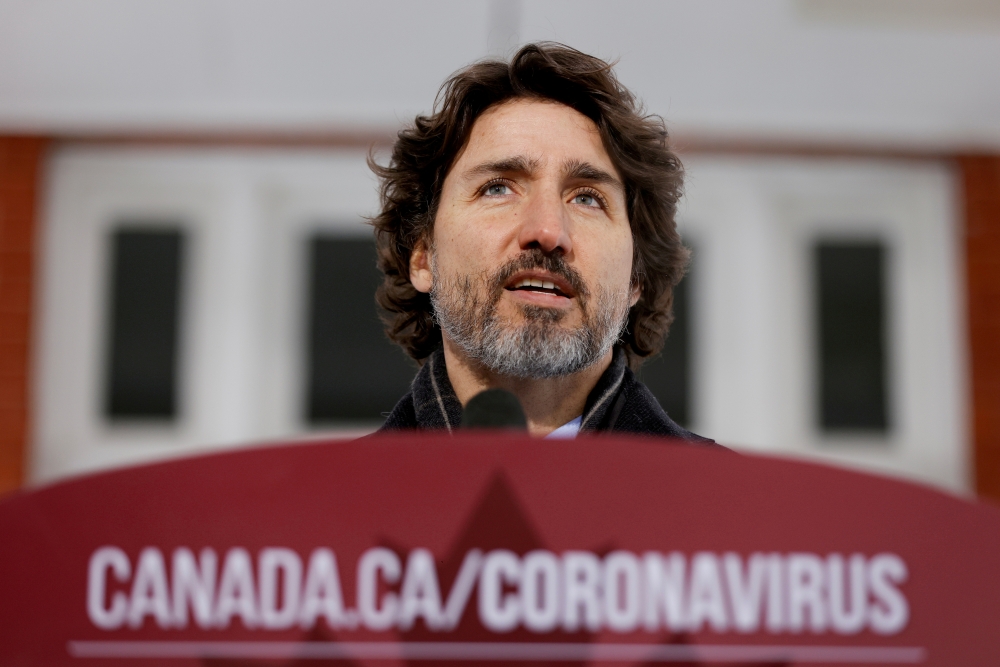 Canada's Prime Minister Justin Trudeau attends a news conference at Rideau Cottage, as efforts continue to help slow the spread of the coronavirus disease (COVID-19), in Ottawa, Ontario, Canada January 22, 2021. REUTERS/Blair Gable/File Photo