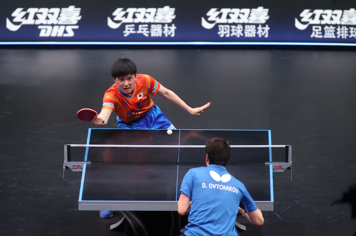 Japan's Tomokazu Harimoto and Germany's Dimitrij Ovtcharov in men's singles final at Doha Star Contender at Lusail Sports Arena, in this file photo. 