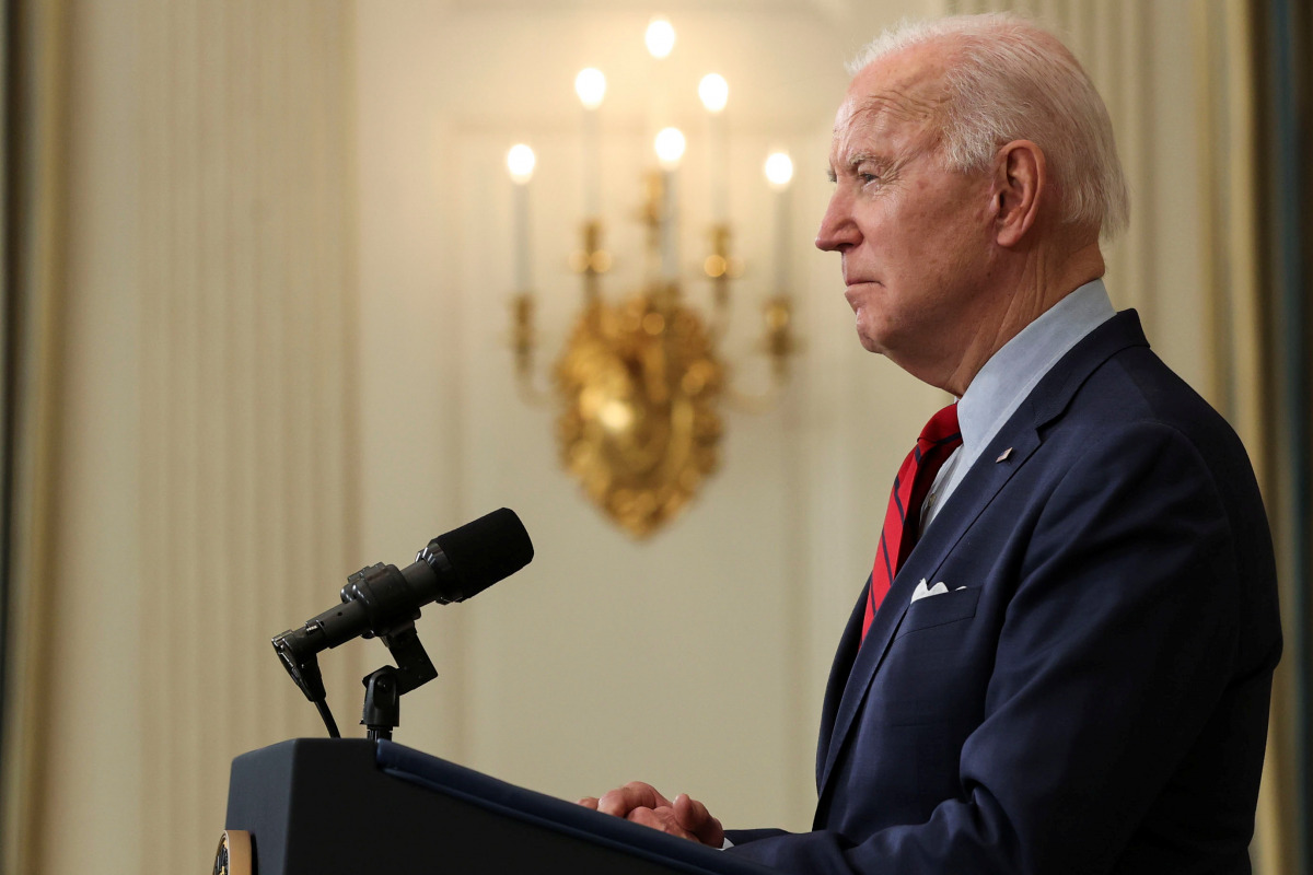U.S. President Joe Biden speaks about the mass shooting in Colorado from the State Dining Room at the White House in Washington, U.S., March 23, 2021. REUTERS/Jonathan Ernst
