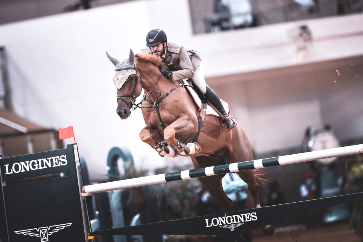 Mubarak Yousuf Al Rumaihi in action during the final round of the Longines Hathab Qatar Equestrian Tour, yesterday. 
