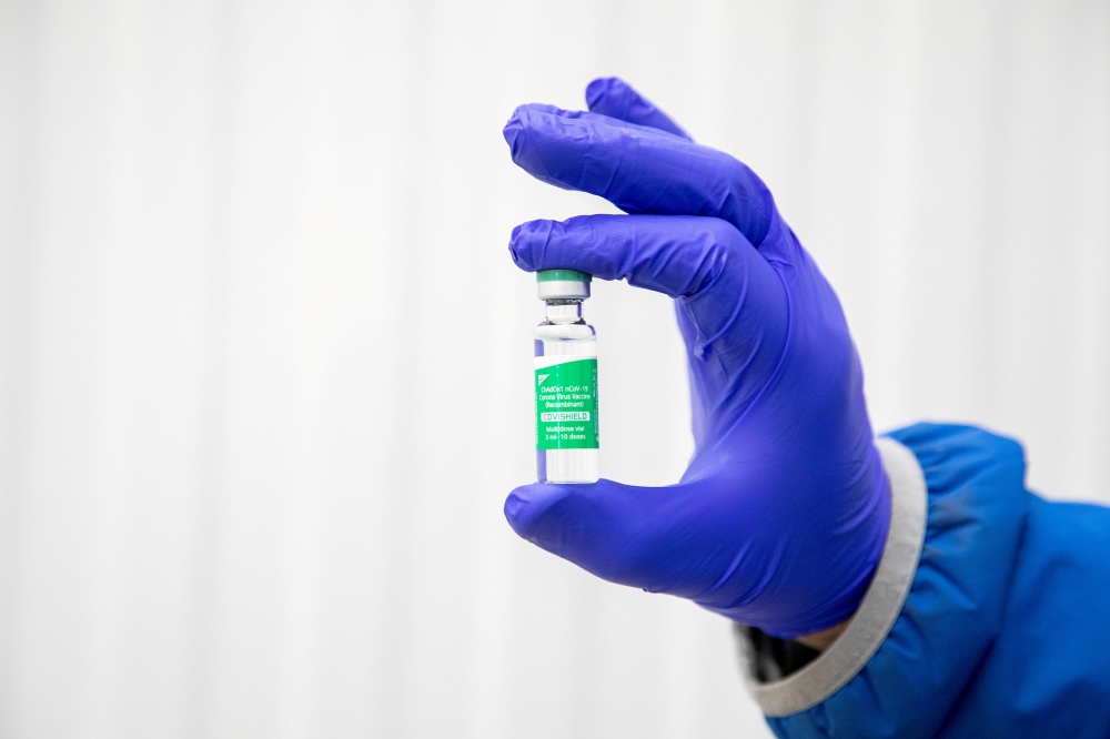 A vial of AstraZeneca coronavirus disease (COVID-19) vaccine doses at a facility in Milton, Ontario, Canada, March 3, 2021. REUTERS/Carlos Osorio/File Photo