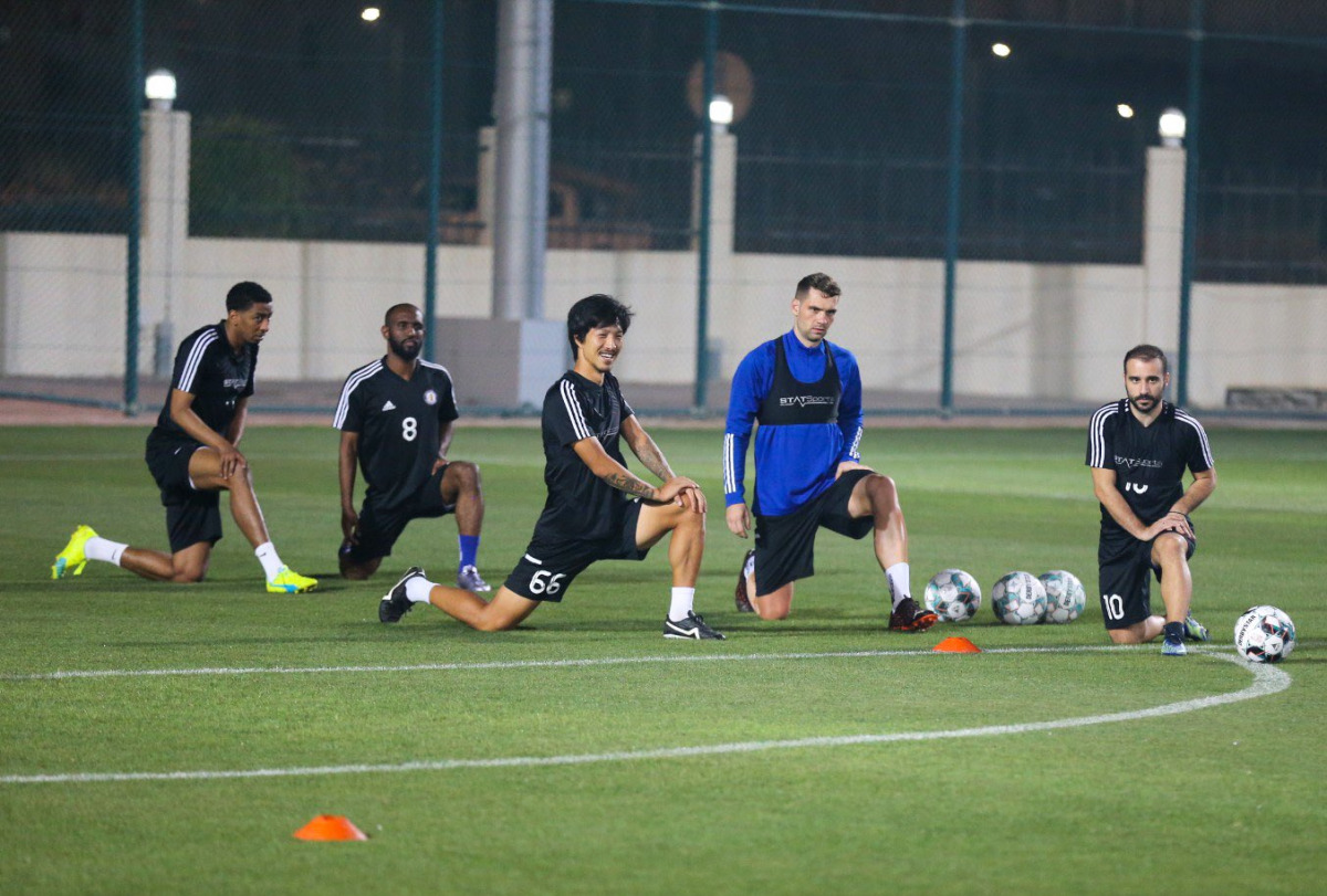 Al Khor players take part in a training session as they gear up for
the play-off match against Al Shahania. Pic: Twitter/@alkhor_club