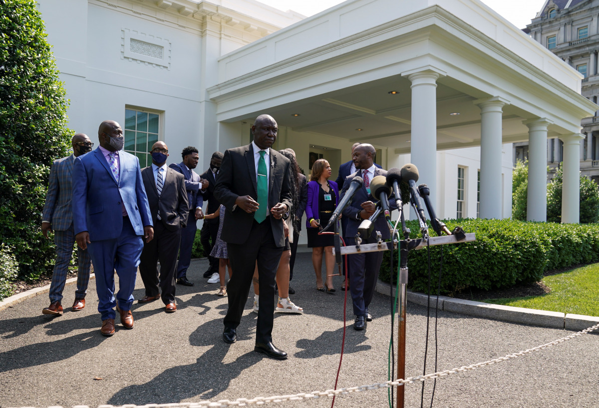Lawyers and family members of George Floyd depart the White House following their meeting with President Joe Biden in Washington, U.S., May 25, 2021. REUTERS/Kevin Lamarque
