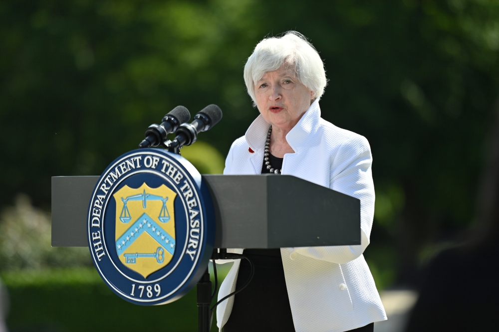 U.S. Treasury Secretary Janet Yellen speaks during a news conference, after attending the G7 finance ministers meeting, at Winfield House in London, Britain June 5, 2021. Justin Tallis/