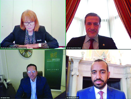 H E Yousef bin Ali Al Khater and other officials during the Ambassadorial e-Roundtable organised by The Arab British Chamber of Commerce.