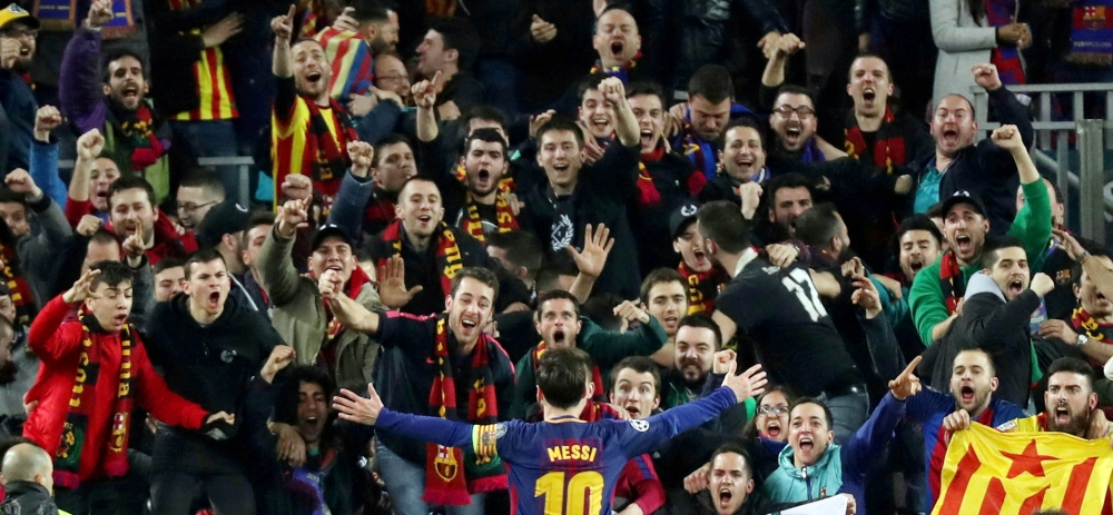 FILE PHOTO: Soccer Football - Champions League Round of 16 Second Leg - FC Barcelona vs Chelsea - Camp Nou, Barcelona, Spain - March 14, 2018 Barcelona’s Lionel Messi celebrates scoring their third goal in front of fans REUTERS/Susana Vera/File Photo
