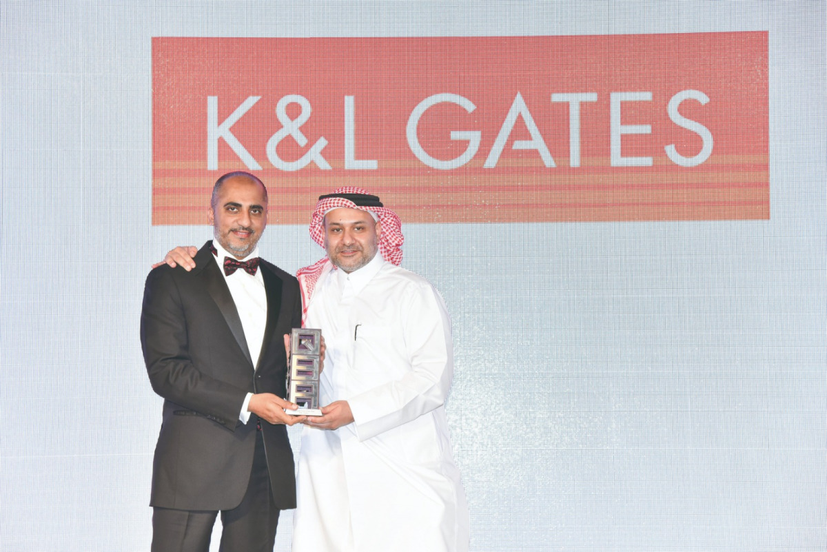 Amjad Hussain, Senior Partner, K&L Gates, receiving the award for the Best Law Firm from Yousuf Mohamed Al Jaida, CEO of Qatar Financial Centre, at the second annual Qatar Business Awards.