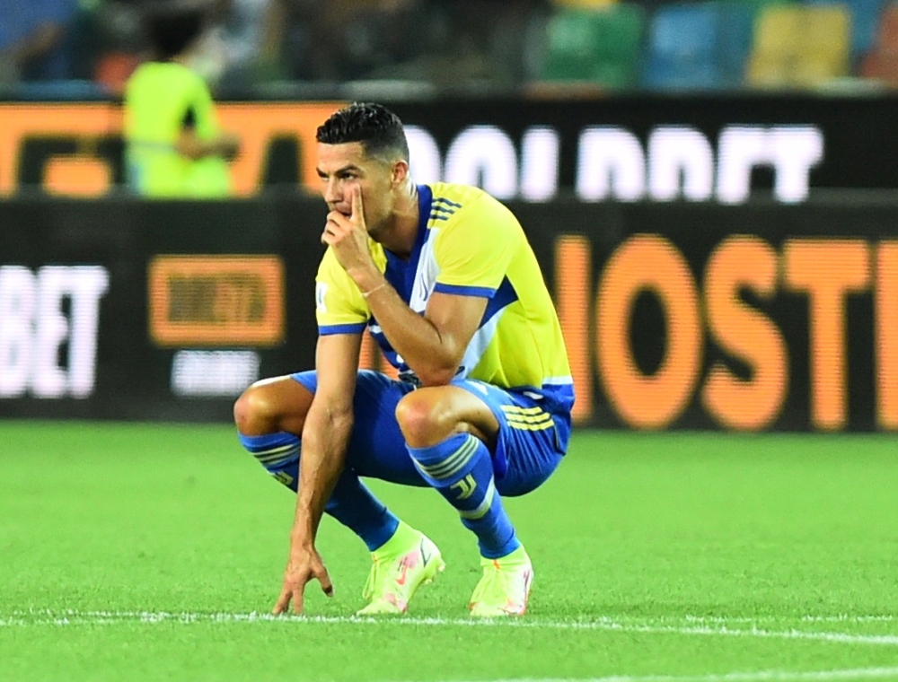 August 22, 2021 Juventus' Cristiano Ronaldo during a VAR review after scoring a goal that was disallowed REUTERS/Massimo Pinca/File Photo