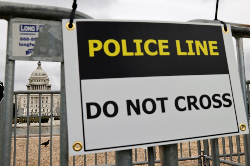 Bicycle racks and an unscalable fence surround the U.S. Capitol ahead of an expected rally Saturday in support of the Jan. 6 defendants in Washington, U.S. September 17, 2021. Reuters/Jonathan Ernst