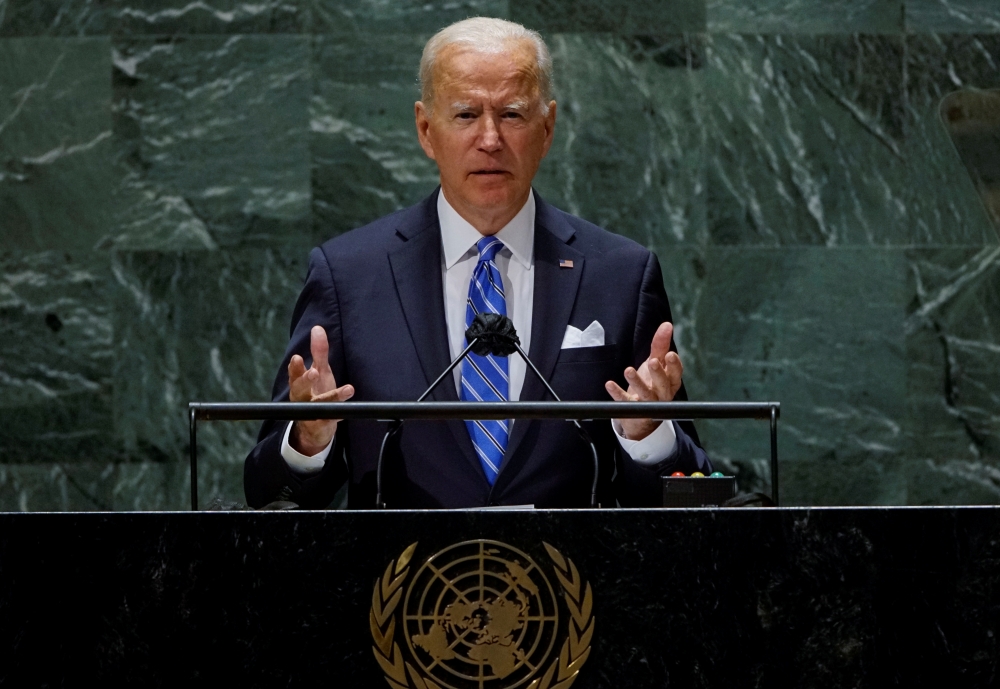 U.S. President Joe Biden speaks during the 76th Session of the U.N. General Assembly in New York City, U.S., September 21, 2021. REUTERS/Eduardo Munoz/Pool